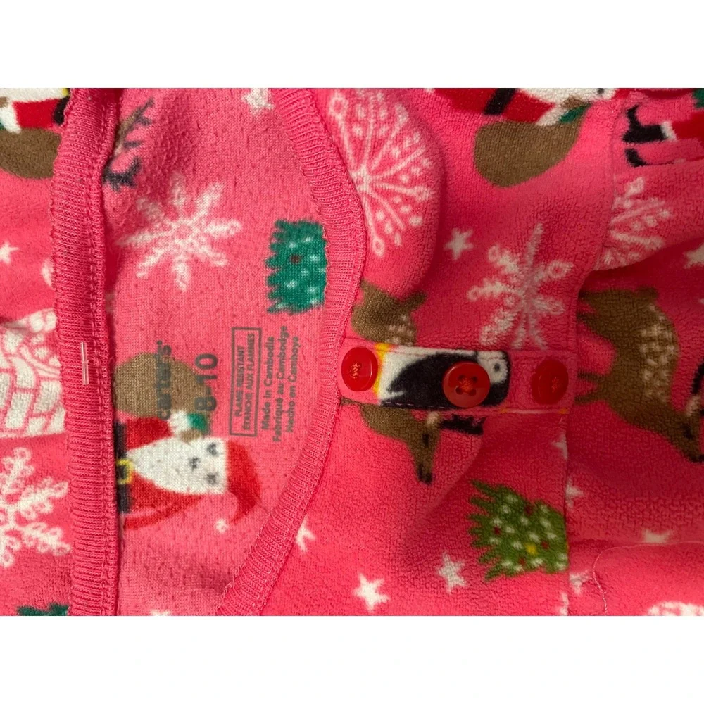 Carters Girls Christmas‎ Santa Penguin Pajama Nightgown Size 8-10 Festive GUC